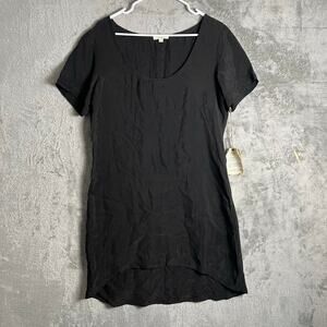 Ecoskin Black‎ Cupro Tunic Dress Minimal Lagenlook Artsy Size Large New